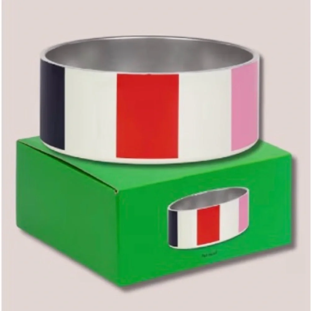 NEW kate spade multi-colored Striped Dog Bowl. pink/red/blue/green adorable!